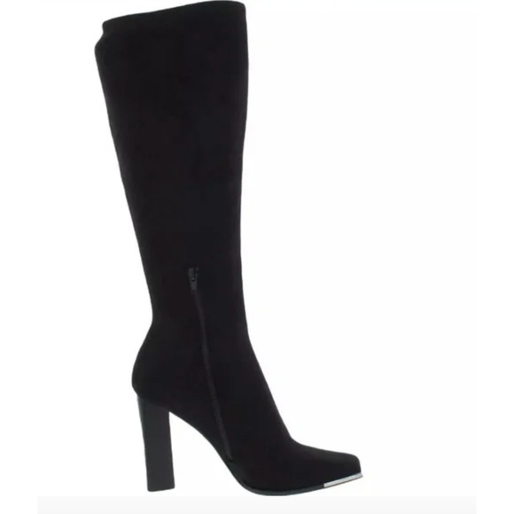 NEW STEVE MADDEN FEDORA BLACK WOMENS SQUARE TOE BLOCK HEEL KNEE-HIGH BOOTS - Picture 2 of 4